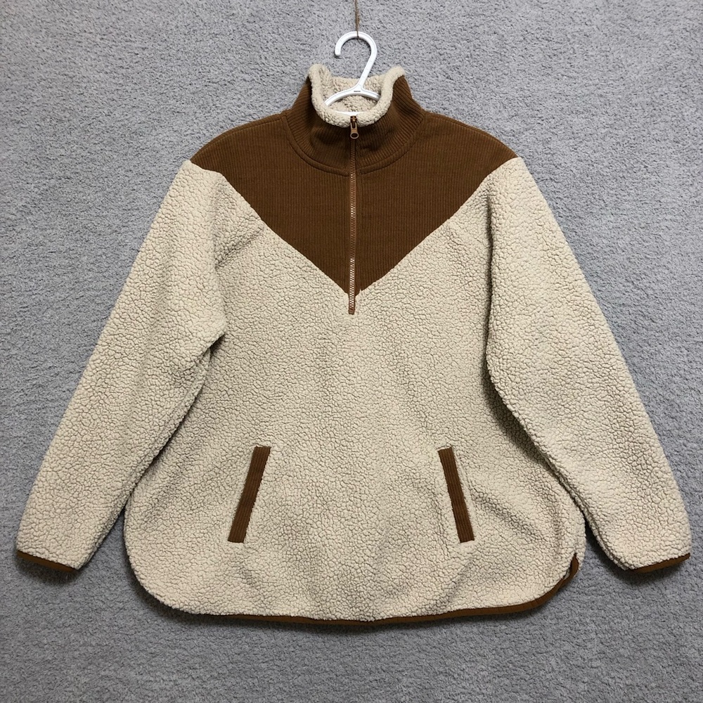 Corduroy Fleece Quarter Zip Pullover Size XXL Mock Neck